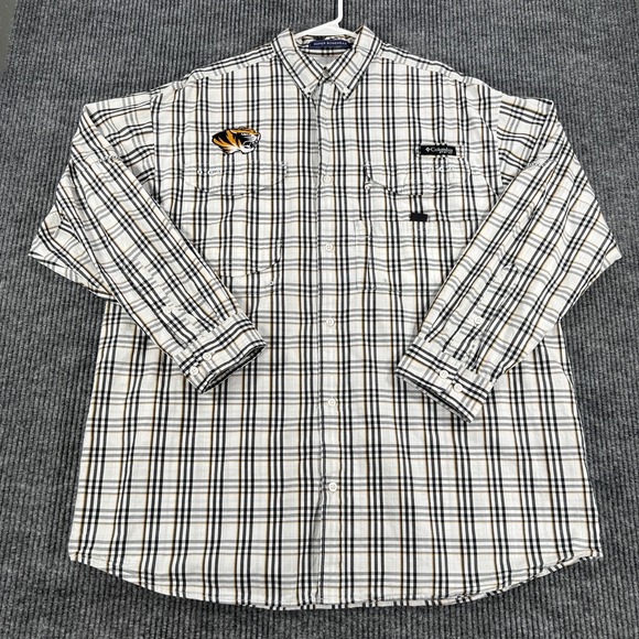 Missouri Tigers Mizzou Columbia Shirt Mens Large White Plaid Button Down - Picture 3 of 16